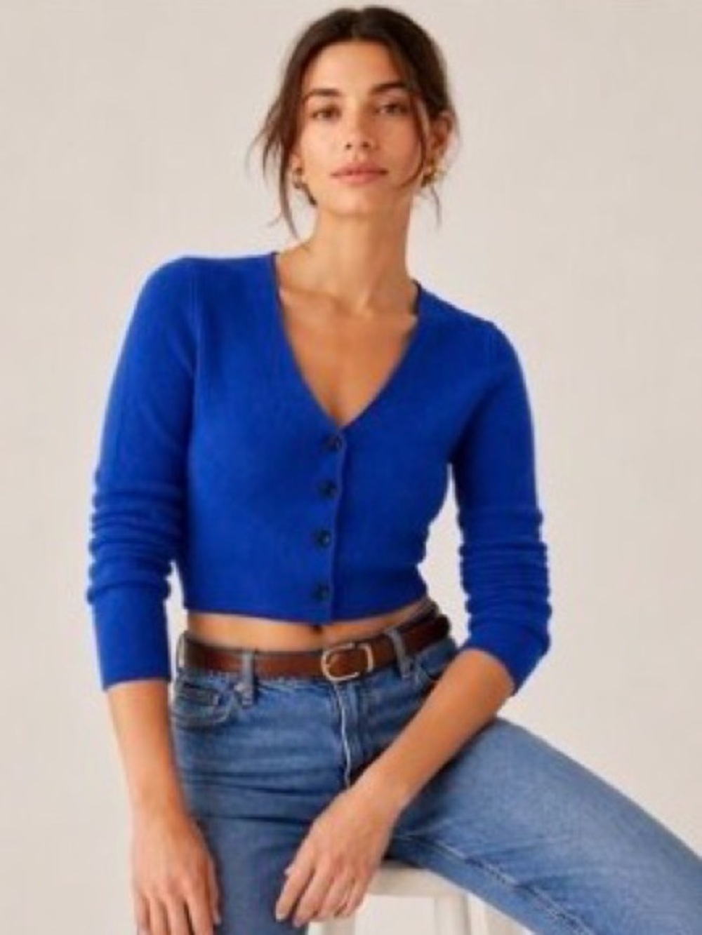 J. Crew 100% Cashmere Lightweight Luxury Cobalt Blue Cropped Cardigan Sweater M